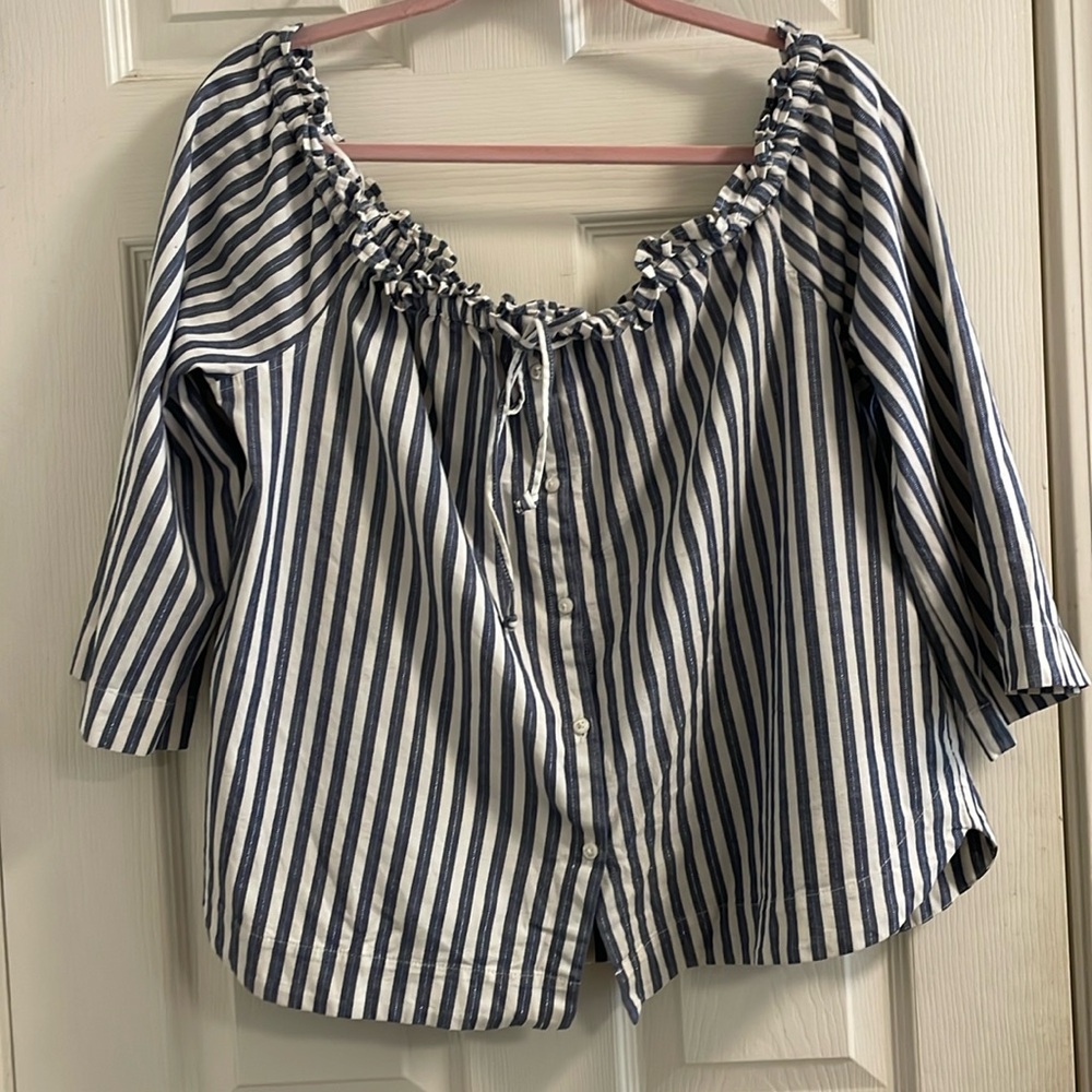 Madewell Shimmer Stripe Off-the-Shoulder Top in XXL